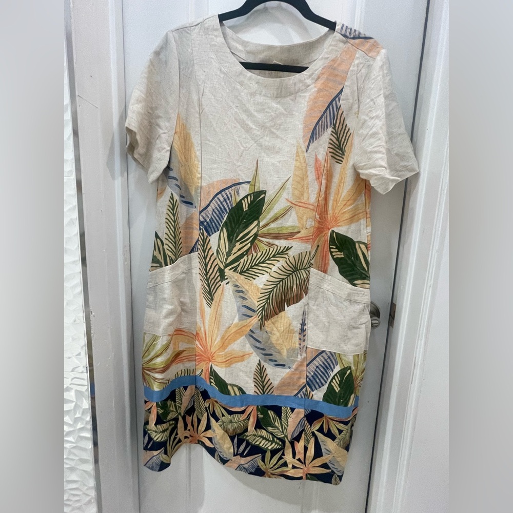 Tropical Print Linen Dress